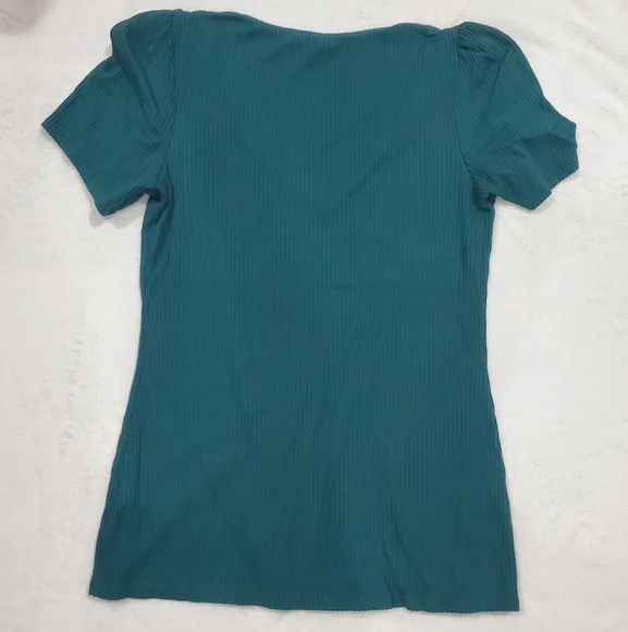 Set Of 3 Tops Express Red/Orange, Black & Green Ribbed V-Neck, Puff Sleeves Med - Picture 5 of 11